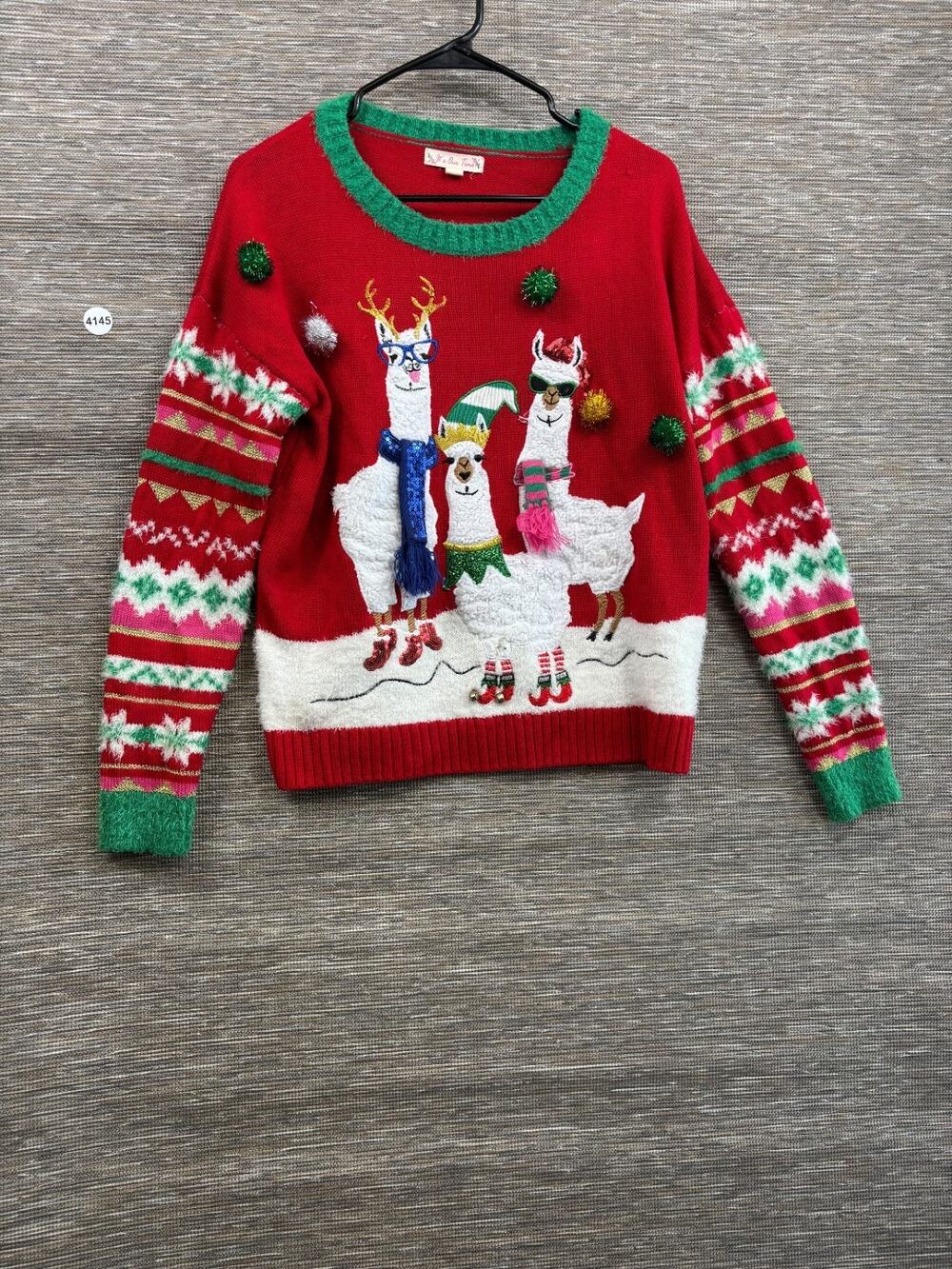 It’s Our Time Juniors Christmas Tunic Sweater Ugly Christmas Size M Llama Print